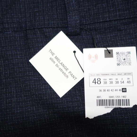 Zara Men's Melange Slim Stretch Pants 38 x 28 NWT Navy Blue Flat Front Slacks - Picture 3 of 8